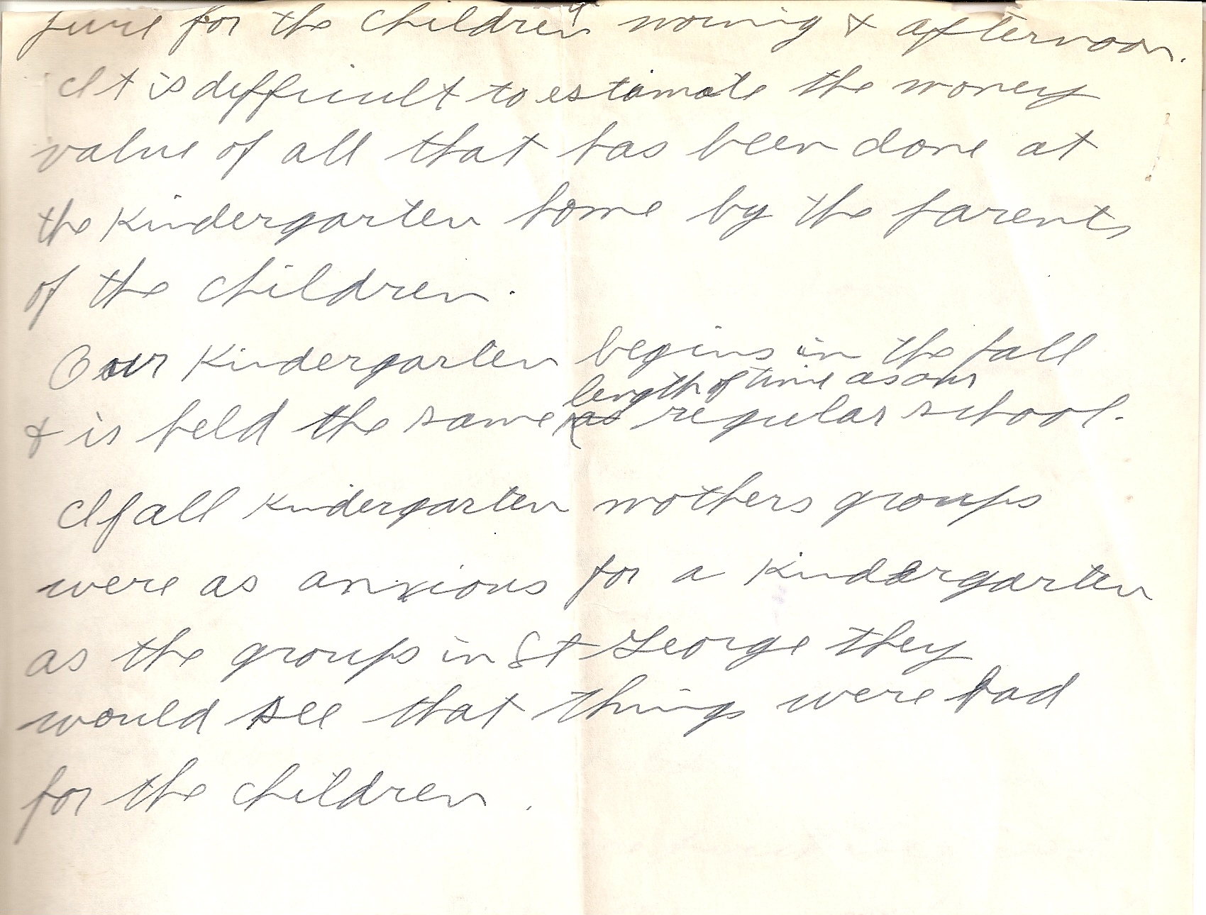 Page 4 of Vernon Worthen's notes on the St. George Kindergarten