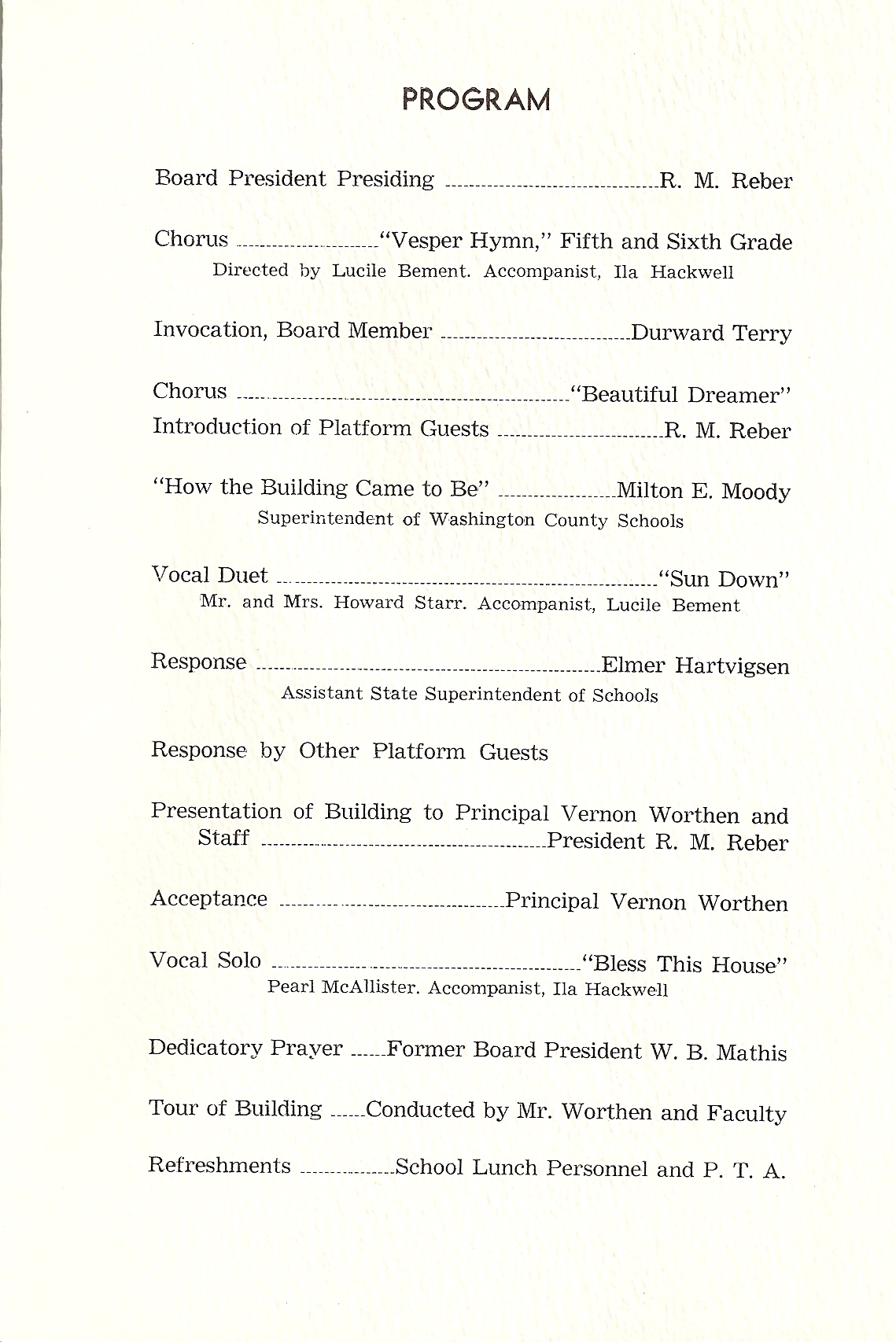 West Elementary School Dedicatory Program