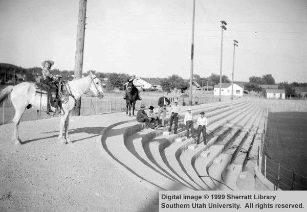 People and Horses on the Steps of the Sunbowl