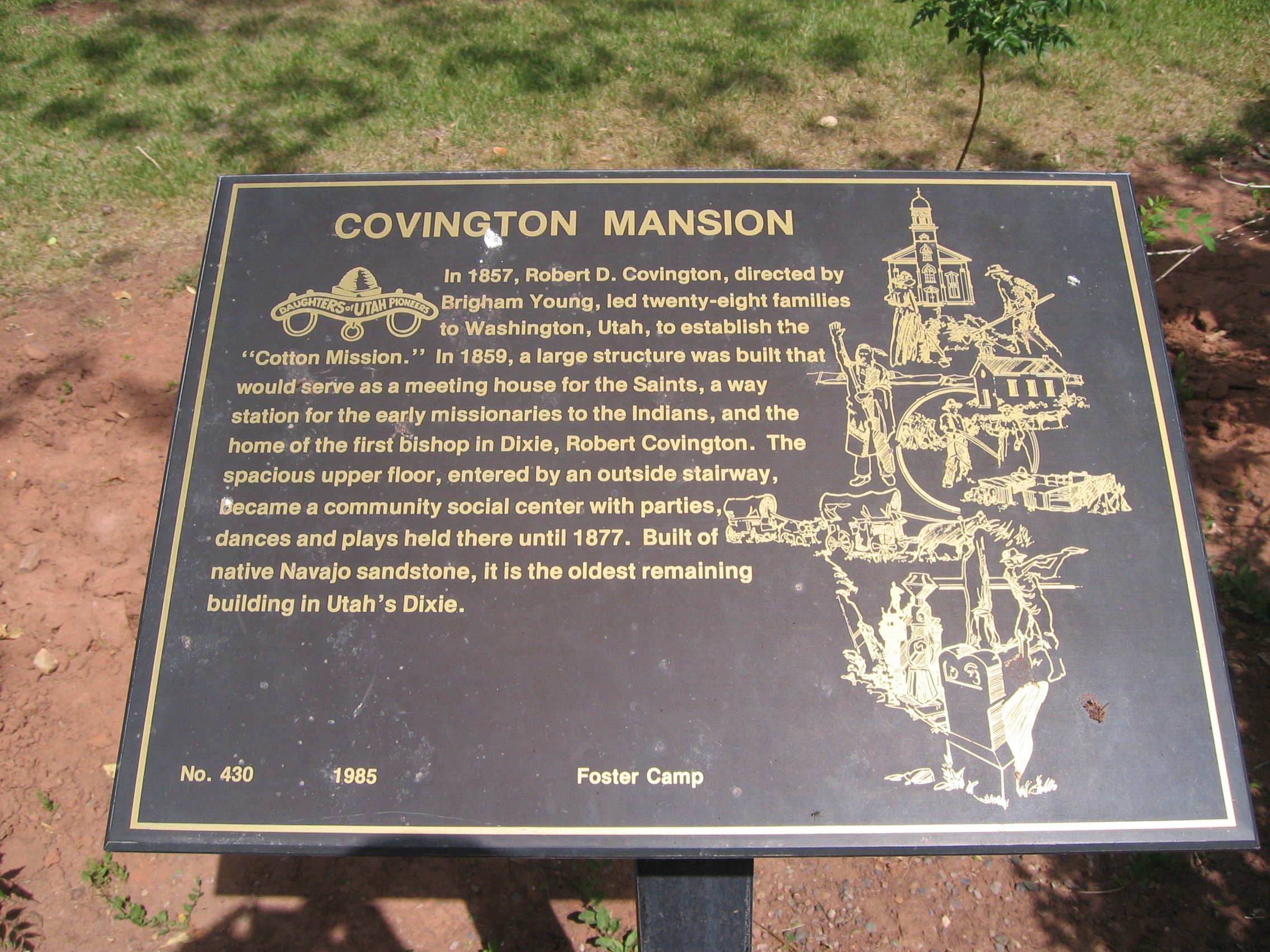 Plaque in front of the Covington Mansion