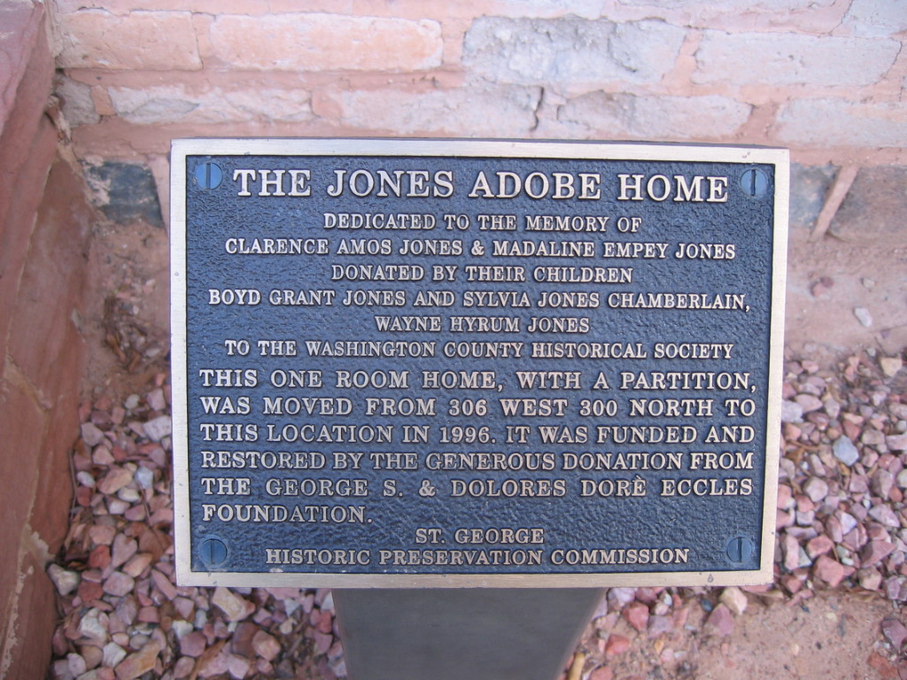 Plaque in front of the Jones Adobe home