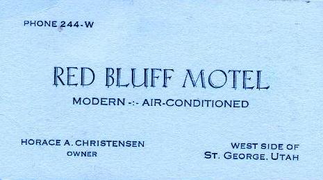Front of the Red Bluff Motel business card