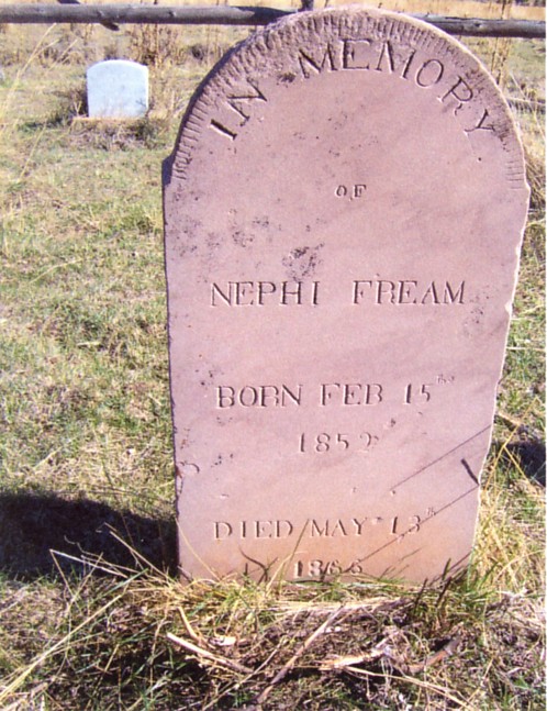 The Nephi Fream headstone at the Old Pine Valley Cemetery